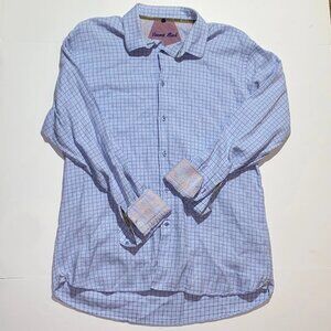 Visconti Black Shirt Men's 2XL Sky Blue Checkered Button-Up Long Sleeve Classic